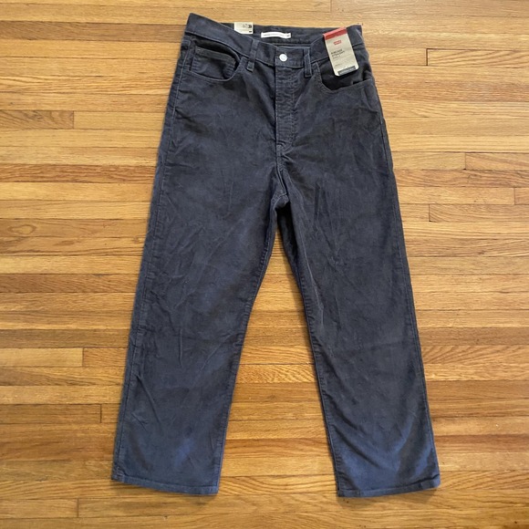 Levi's Ribcage Straight Ankle Pants Womens 30x27 Dark Gray Corduroy High Rise - Picture 1 of 9